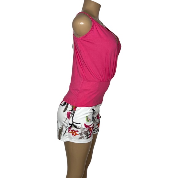 NWT 2 Pieces White and Pink Set for Women Size L Short with pockets and Wrap Top - Picture 7 of 8